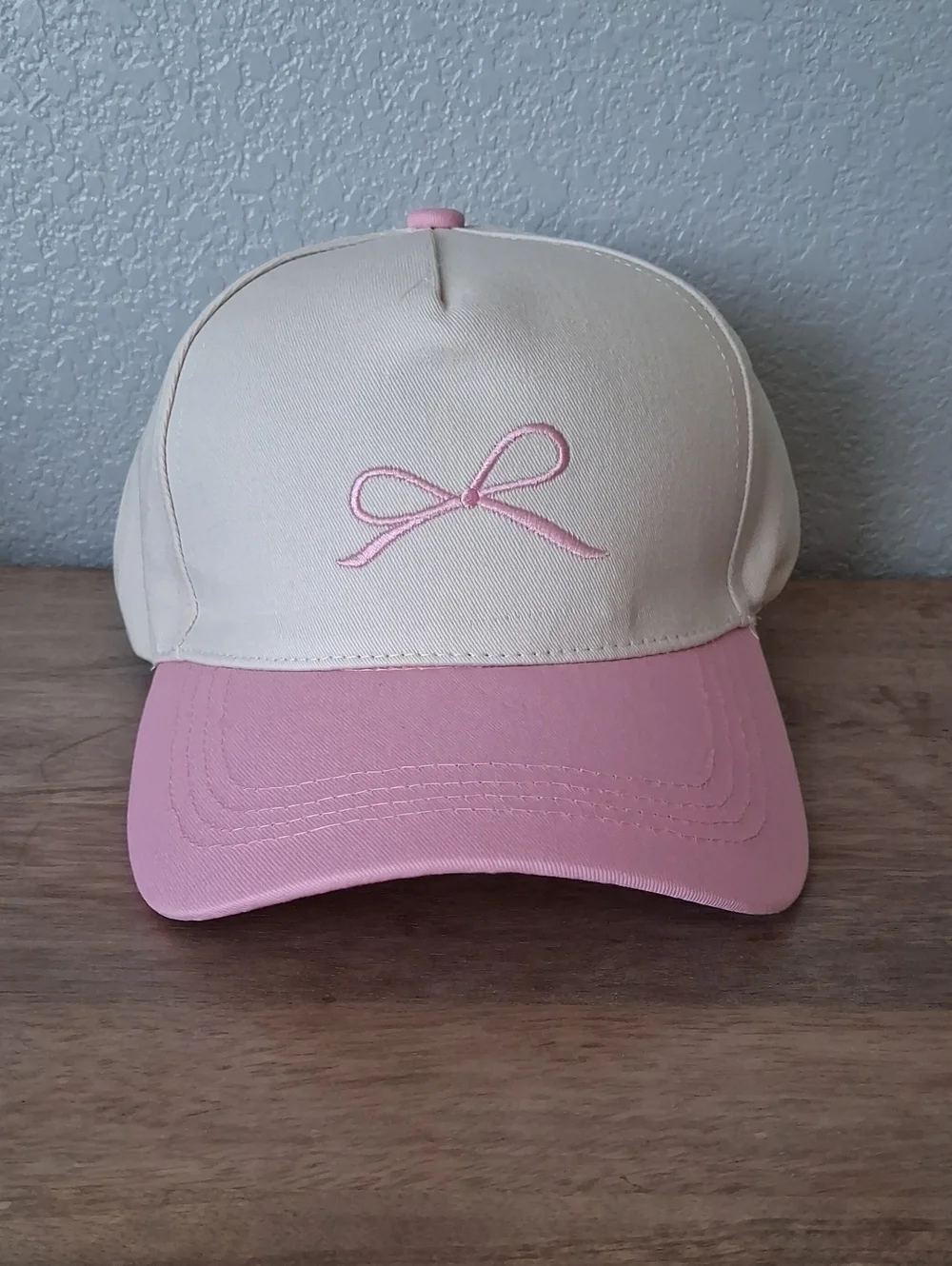 Cream and Pink Bow Baseball Cap